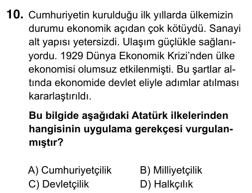 Hazırlık Sınıfı Sosyal Bilgiler 2019 İOKBS Bursluluk Sınavı 10. Soru görseli