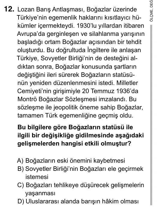 Hazırlık Sınıfı Sosyal Bilgiler 2019 İOKBS Bursluluk Sınavı 12. Soru görseli