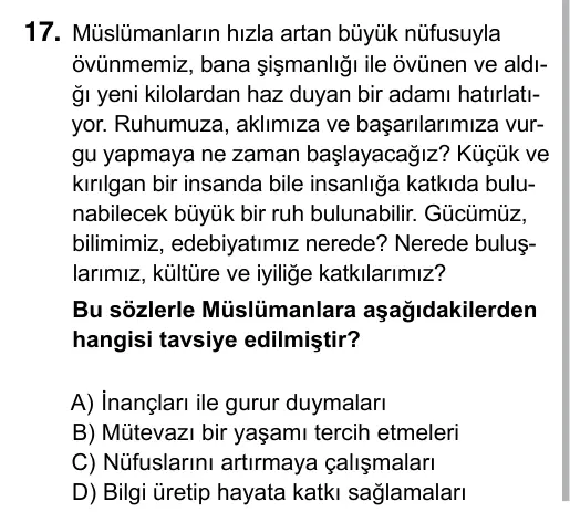 Hazırlık Sınıfı Sosyal Bilgiler 2019 İOKBS Bursluluk Sınavı 17. Soru görseli