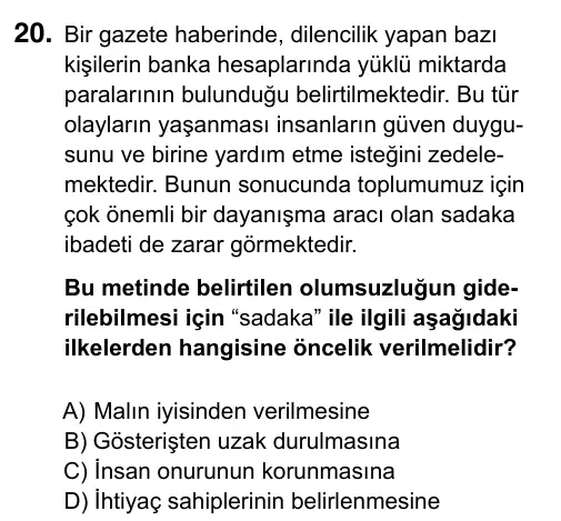 Hazırlık Sınıfı Sosyal Bilgiler 2019 İOKBS Bursluluk Sınavı 20. Soru görseli