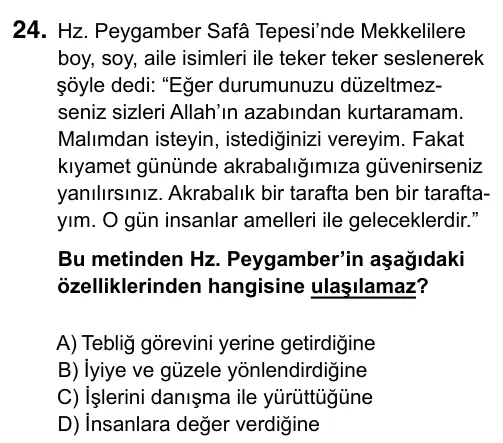 Hazırlık Sınıfı Sosyal Bilgiler 2019 İOKBS Bursluluk Sınavı 24. Soru görseli