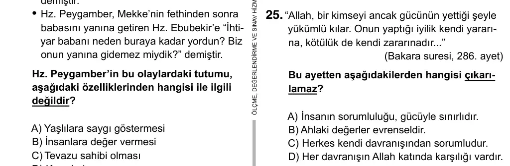 Hazırlık Sınıfı Sosyal Bilgiler 2019 İOKBS Bursluluk Sınavı 25. Soru görseli (1/5)
