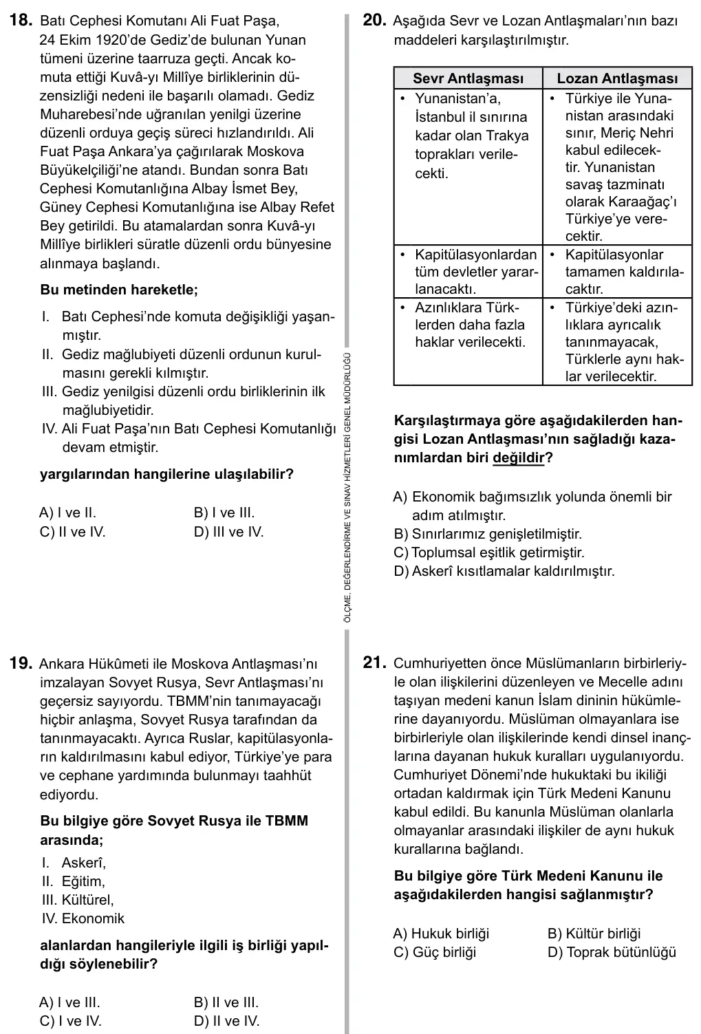 Hazırlık Sınıfı Sosyal Bilgiler 2019 İOKBS Bursluluk Sınavı 25. Soru görseli (3/5)
