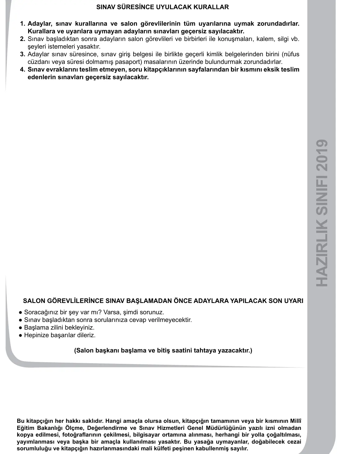 Hazırlık Sınıfı Sosyal Bilgiler 2019 İOKBS Bursluluk Sınavı 25. Soru görseli (5/5)