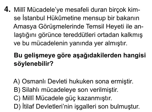 Hazırlık Sınıfı Sosyal Bilgiler 2019 İOKBS Bursluluk Sınavı 4. Soru görseli