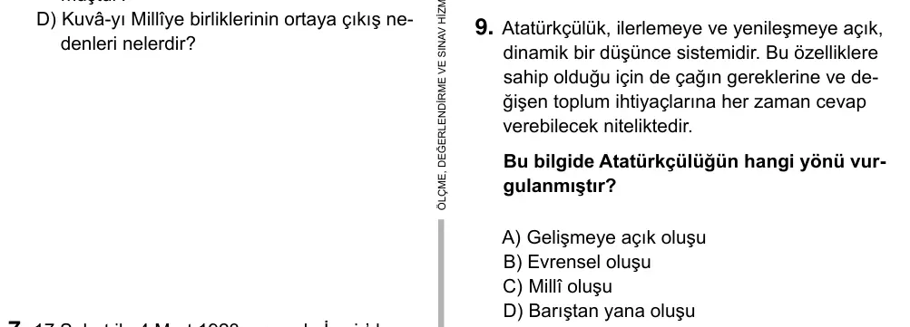 Hazırlık Sınıfı Sosyal Bilgiler 2019 İOKBS Bursluluk Sınavı 9. Soru görseli
