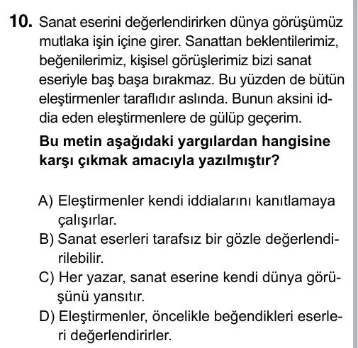 Hazırlık Sınıfı Türkçe 2019 İOKBS Bursluluk Sınavı 10. Soru görseli