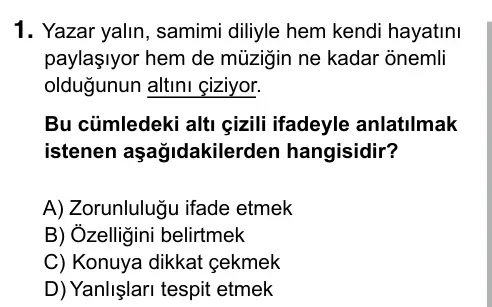 Hazırlık Sınıfı Türkçe 2019 İOKBS Bursluluk Sınavı 1. Soru görseli