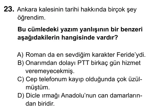Hazırlık Sınıfı Türkçe 2019 İOKBS Bursluluk Sınavı 23. Soru görseli