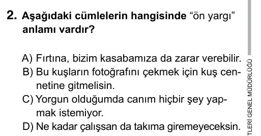 Hazırlık Sınıfı Türkçe 2019 İOKBS Bursluluk Sınavı 2. Soru görseli