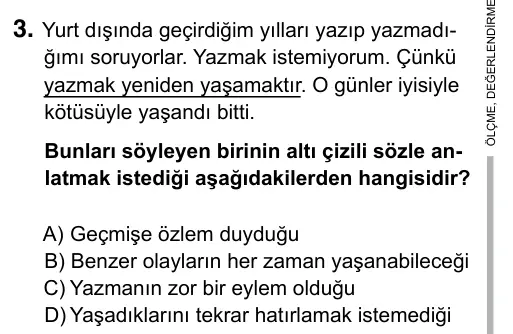 Hazırlık Sınıfı Türkçe 2019 İOKBS Bursluluk Sınavı 3. Soru görseli