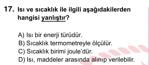 5. Sınıf Fen Bilimleri 2022 İOKBS Bursluluk Sınavı 17. Soru görseli