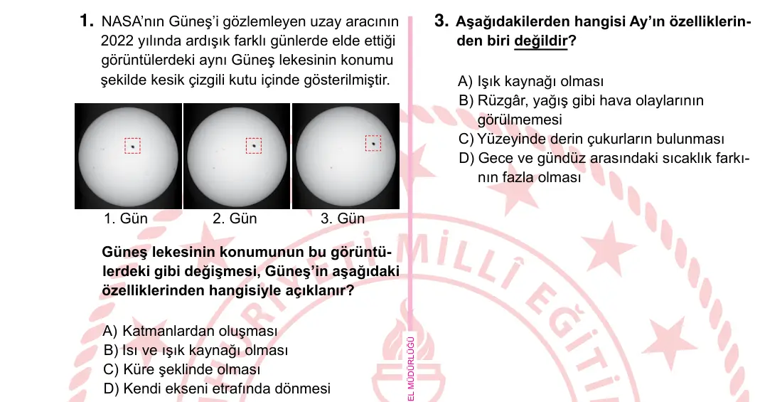 5. Sınıf Fen Bilimleri 2022 İOKBS Bursluluk Sınavı 1. Soru görseli