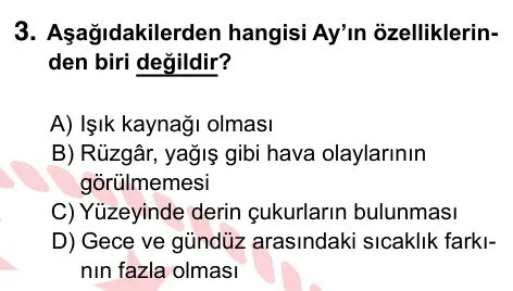5. Sınıf Fen Bilimleri 2022 İOKBS Bursluluk Sınavı 3. Soru görseli
