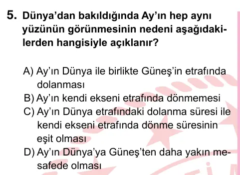 5. Sınıf Fen Bilimleri 2022 İOKBS Bursluluk Sınavı 5. Soru görseli