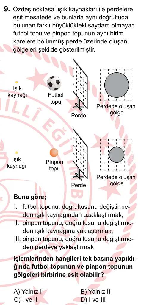 5. Sınıf Fen Bilimleri 2022 İOKBS Bursluluk Sınavı 9. Soru görseli