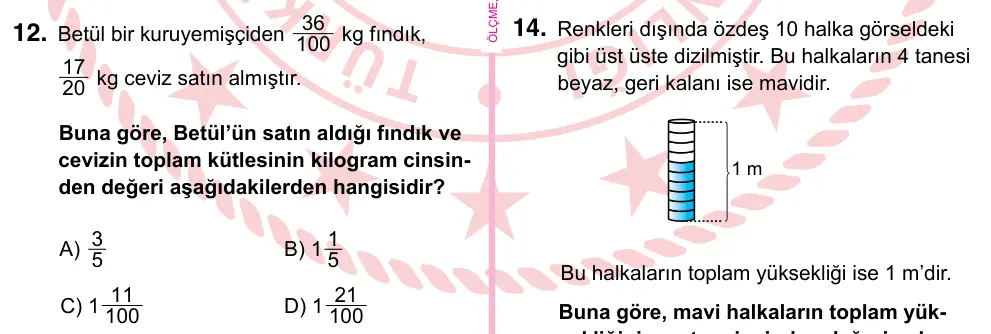 5. Sınıf Matematik 2022 İOKBS Bursluluk Sınavı 12. Soru görseli