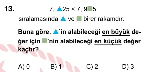 5. Sınıf Matematik 2022 İOKBS Bursluluk Sınavı 13. Soru görseli