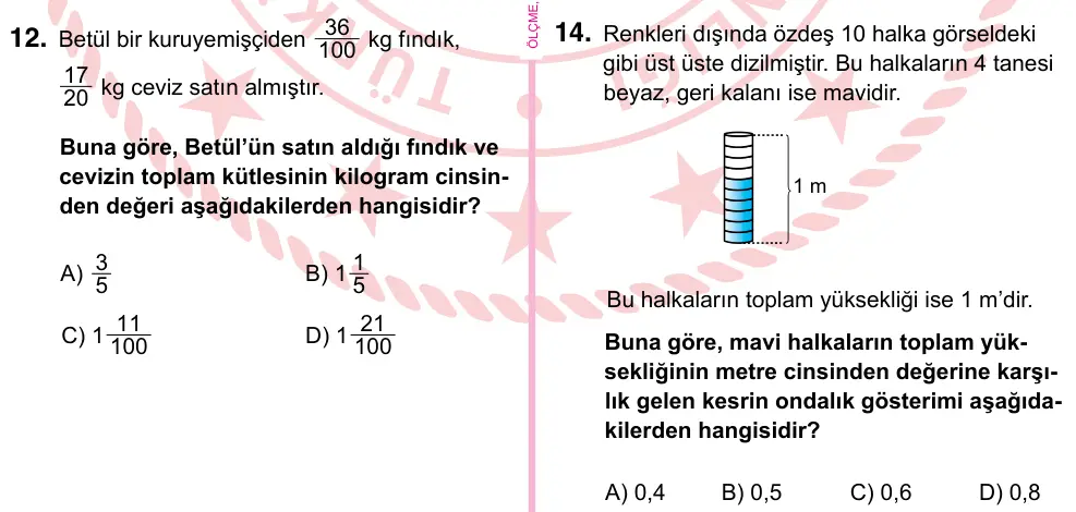 5. Sınıf Matematik 2022 İOKBS Bursluluk Sınavı 14. Soru görseli