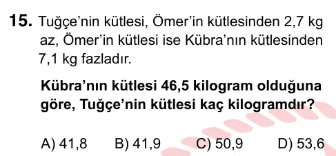 5. Sınıf Matematik 2022 İOKBS Bursluluk Sınavı 15. Soru görseli