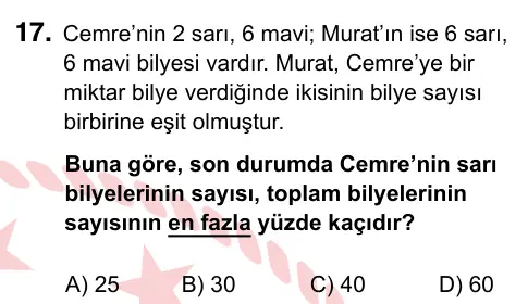 5. Sınıf Matematik 2022 İOKBS Bursluluk Sınavı 17. Soru görseli
