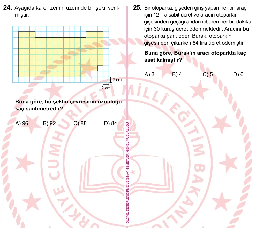 5. Sınıf Matematik 2022 İOKBS Bursluluk Sınavı 24. Soru görseli