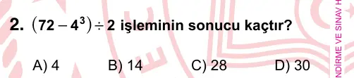 5. Sınıf Matematik 2022 İOKBS Bursluluk Sınavı 2. Soru görseli