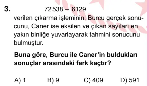 5. Sınıf Matematik 2022 İOKBS Bursluluk Sınavı 3. Soru görseli