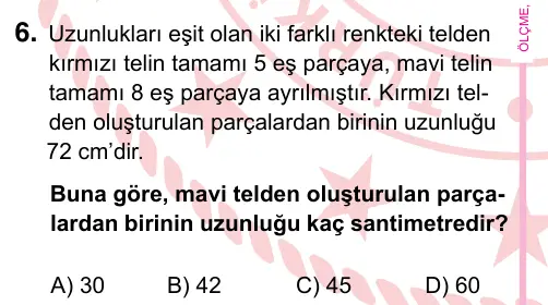 5. Sınıf Matematik 2022 İOKBS Bursluluk Sınavı 6. Soru görseli