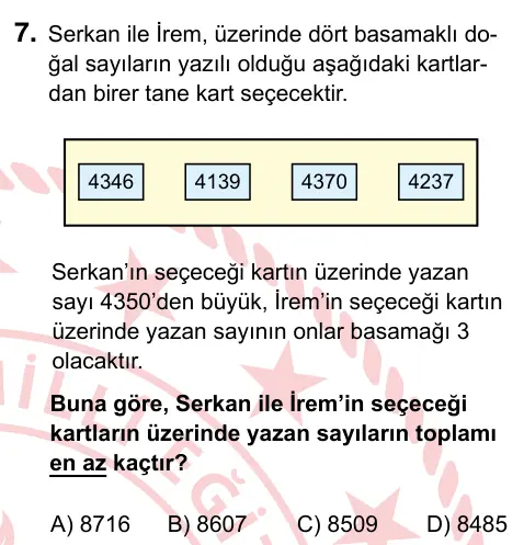 5. Sınıf Matematik 2022 İOKBS Bursluluk Sınavı 7. Soru görseli