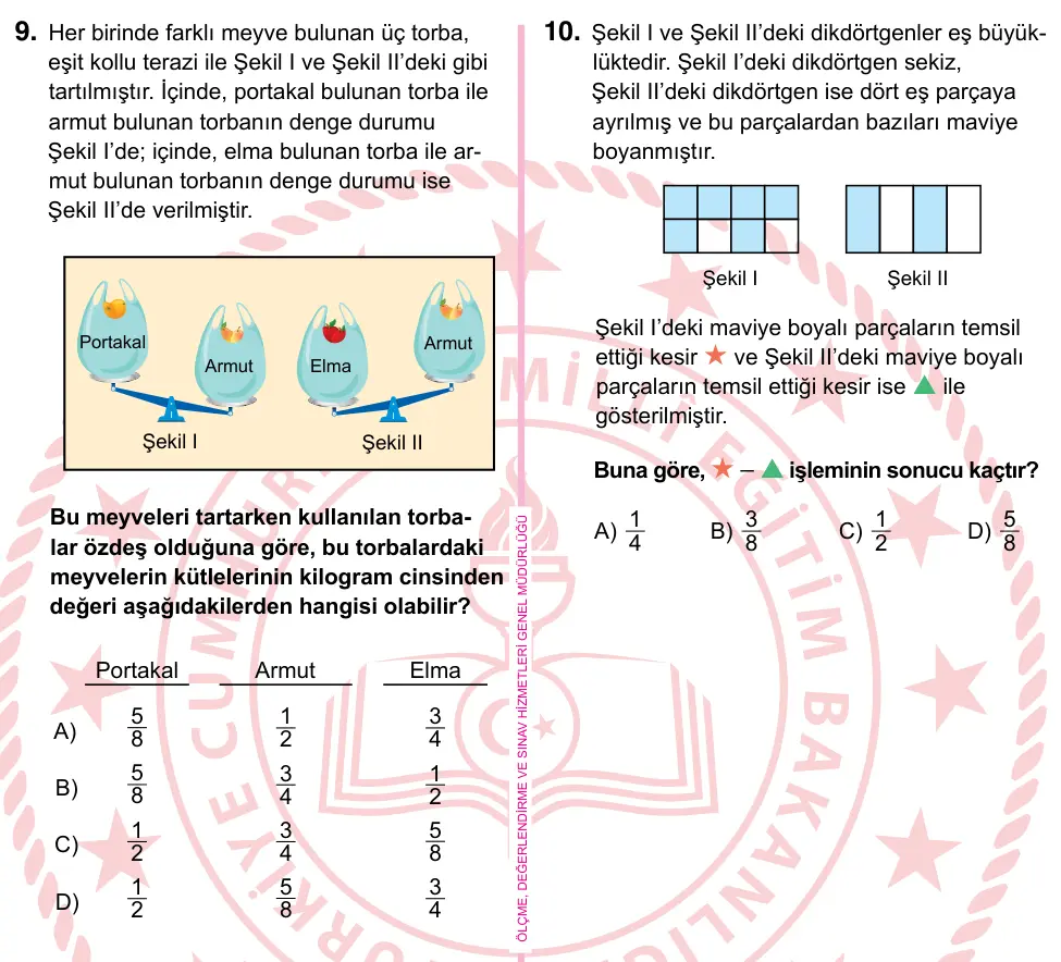 5. Sınıf Matematik 2022 İOKBS Bursluluk Sınavı 9. Soru görseli