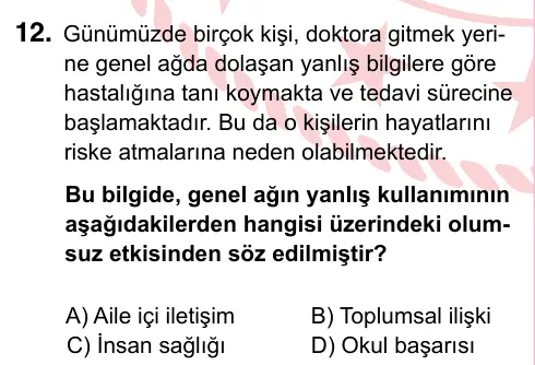 5. Sınıf Sosyal Bilgiler 2022 İOKBS Bursluluk Sınavı 12. Soru görseli