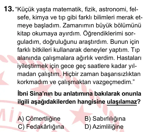 5. Sınıf Sosyal Bilgiler 2022 İOKBS Bursluluk Sınavı 13. Soru görseli