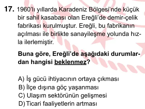 5. Sınıf Sosyal Bilgiler 2022 İOKBS Bursluluk Sınavı 17. Soru görseli