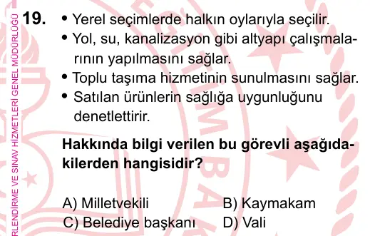 5. Sınıf Sosyal Bilgiler 2022 İOKBS Bursluluk Sınavı 19. Soru görseli