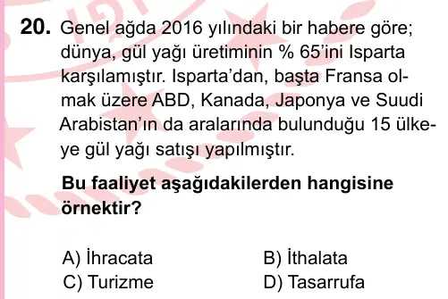5. Sınıf Sosyal Bilgiler 2022 İOKBS Bursluluk Sınavı 20. Soru görseli (1/2)
