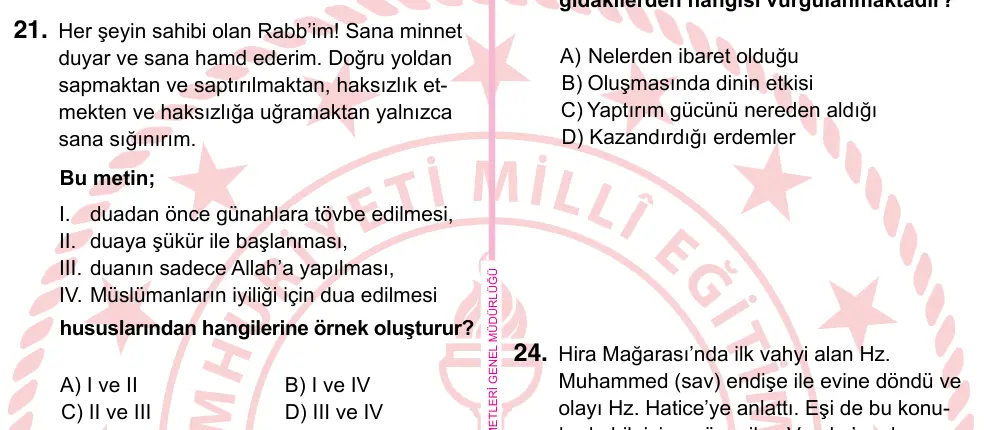 5. Sınıf Sosyal Bilgiler 2022 İOKBS Bursluluk Sınavı 21. Soru görseli