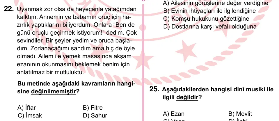 5. Sınıf Sosyal Bilgiler 2022 İOKBS Bursluluk Sınavı 22. Soru görseli