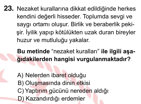 5. Sınıf Sosyal Bilgiler 2022 İOKBS Bursluluk Sınavı 23. Soru görseli