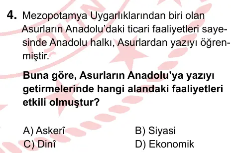 5. Sınıf Sosyal Bilgiler 2022 İOKBS Bursluluk Sınavı 4. Soru görseli