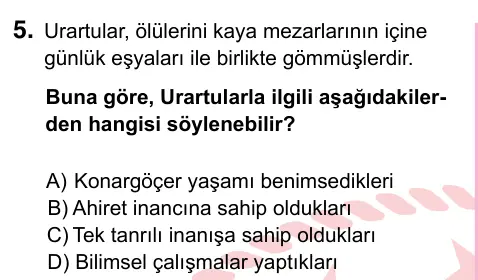 5. Sınıf Sosyal Bilgiler 2022 İOKBS Bursluluk Sınavı 5. Soru görseli