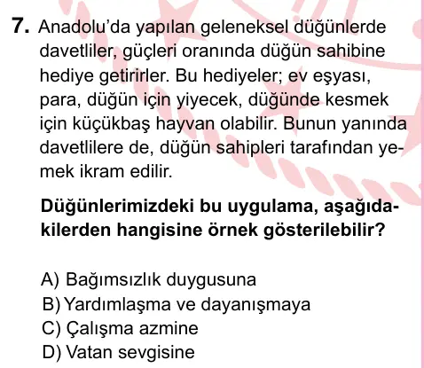 5. Sınıf Sosyal Bilgiler 2022 İOKBS Bursluluk Sınavı 7. Soru görseli