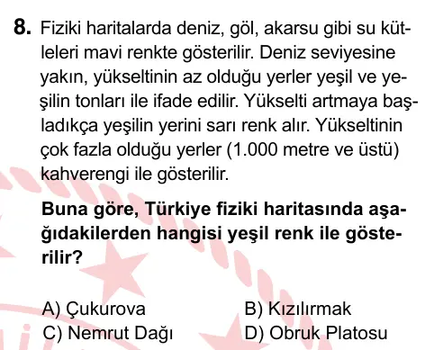 5. Sınıf Sosyal Bilgiler 2022 İOKBS Bursluluk Sınavı 8. Soru görseli
