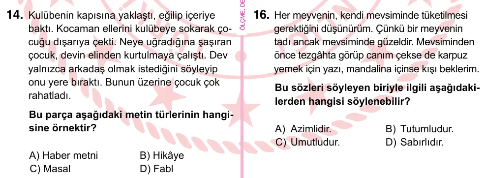 5. Sınıf Türkçe 2022 İOKBS Bursluluk Sınavı 14. Soru görseli