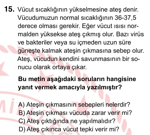 5. Sınıf Türkçe 2022 İOKBS Bursluluk Sınavı 15. Soru görseli