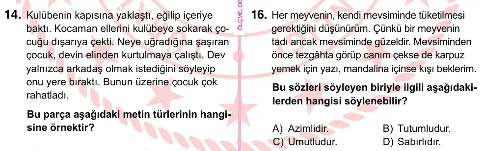 5. Sınıf Türkçe 2022 İOKBS Bursluluk Sınavı 16. Soru görseli