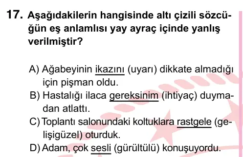 5. Sınıf Türkçe 2022 İOKBS Bursluluk Sınavı 17. Soru görseli