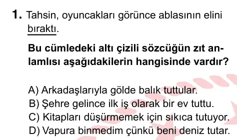 5. Sınıf Türkçe 2022 İOKBS Bursluluk Sınavı 1. Soru görseli