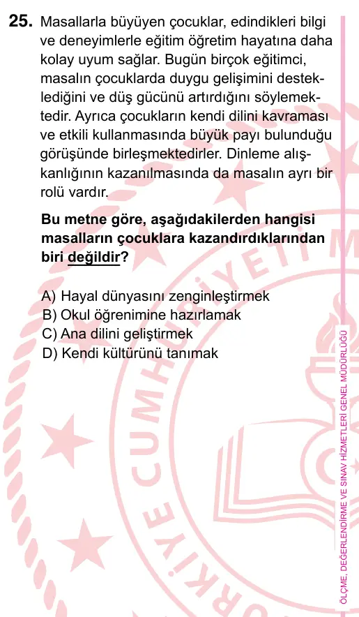 5. Sınıf Türkçe 2022 İOKBS Bursluluk Sınavı 25. Soru görseli