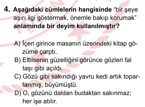 5. Sınıf Türkçe 2022 İOKBS Bursluluk Sınavı 4. Soru görseli